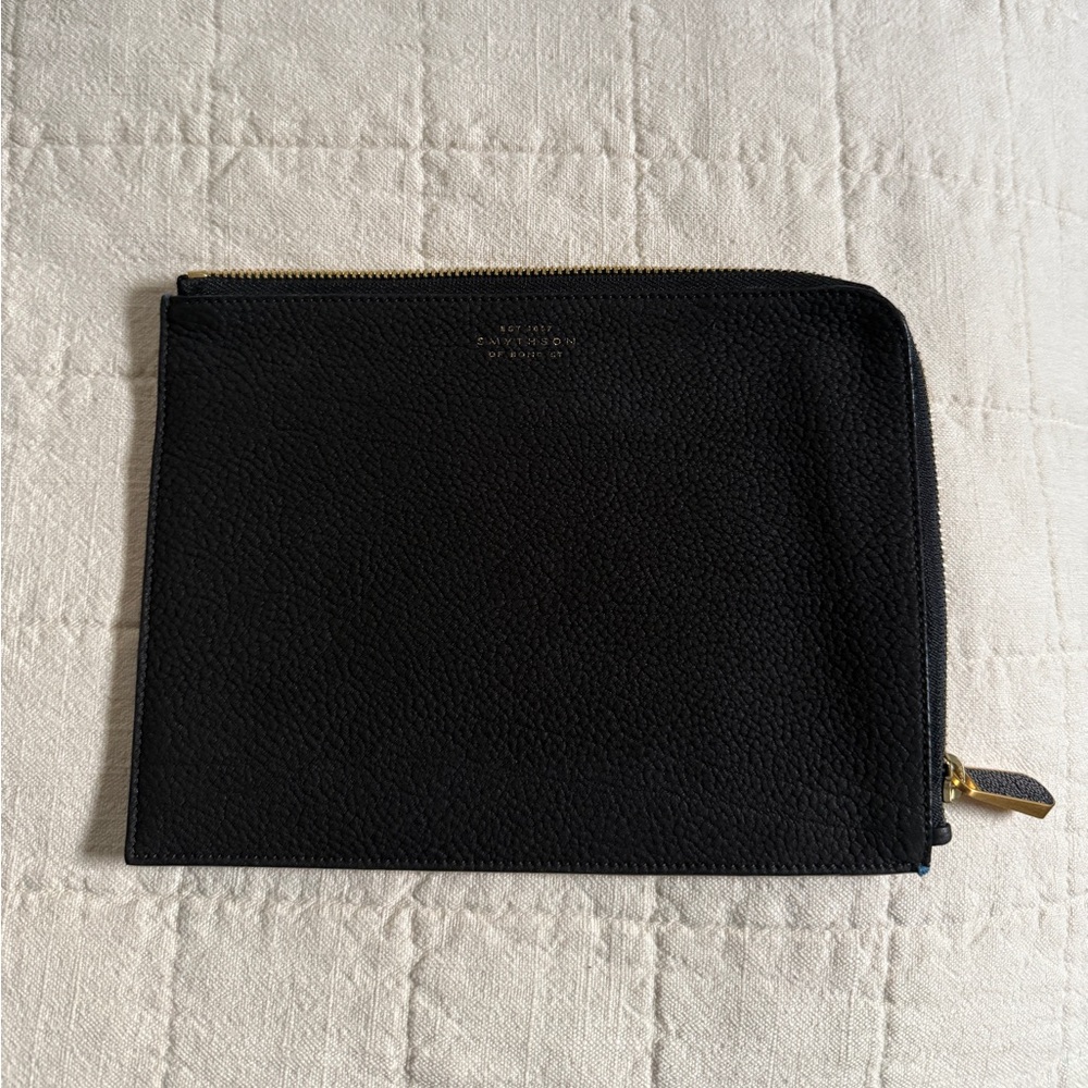 Smythson Leather Slim Pouch Black $495 Clutch Panama